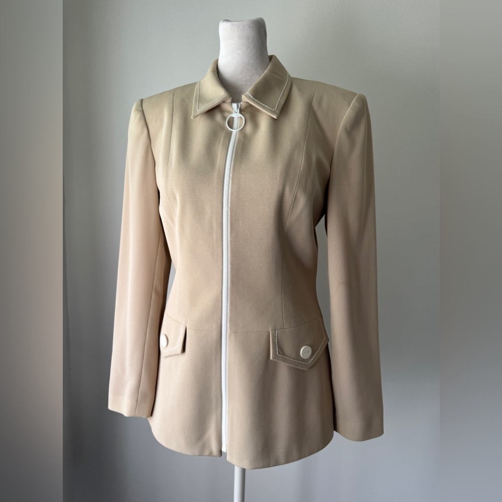 Vintage ‘90s Nanette Lepore for Robespierre Beige Collared Full Zip Jacket